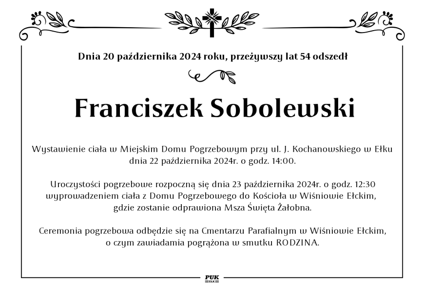 Franciszek Sobolewski - nekrolog